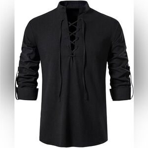 Mens Cotton Linen Renaissance Shirt Long Sleeve
